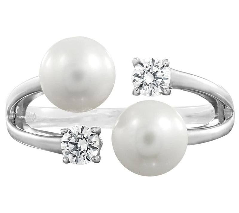 Diamonique Double Cultured Pearl Cuff Ring, Sterling Silver — View 4