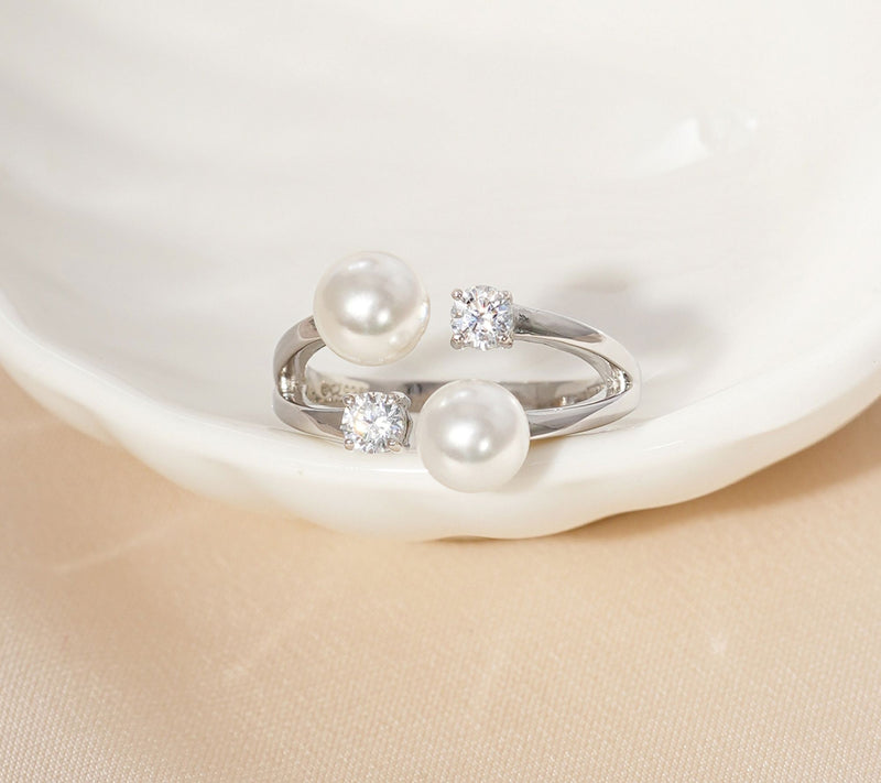 Diamonique Double Cultured Pearl Cuff Ring, Sterling Silver — View 9