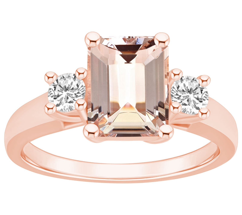 Affinity Gems Emerald Cut Morganite & Diamond Ring, 14K Gold — View 3