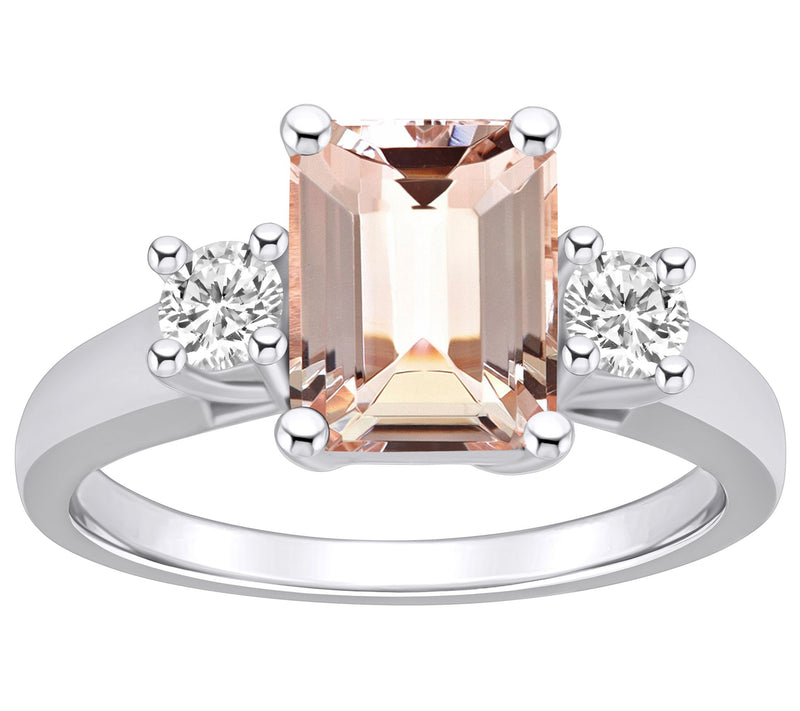 Affinity Gems Emerald Cut Morganite & Diamond Ring, 14K Gold — View 5