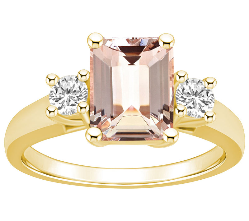 Affinity Gems Emerald Cut Morganite & Diamond Ring, 14K Gold — View 7