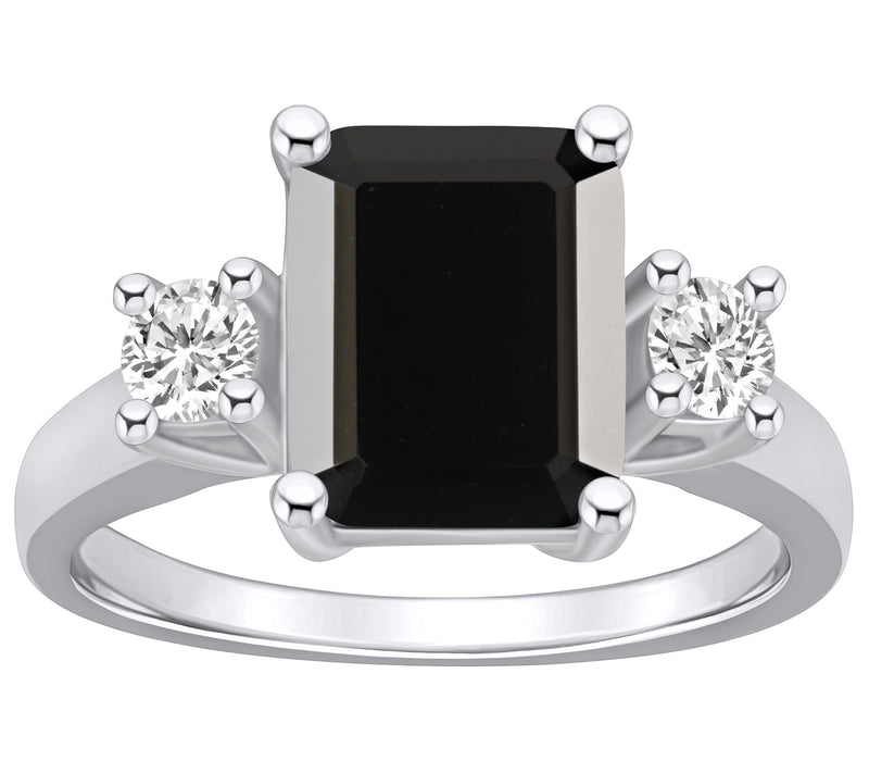 Affinity Gems Emerald Cut Black Agate & DiamondRing, 14K Gold — Main view