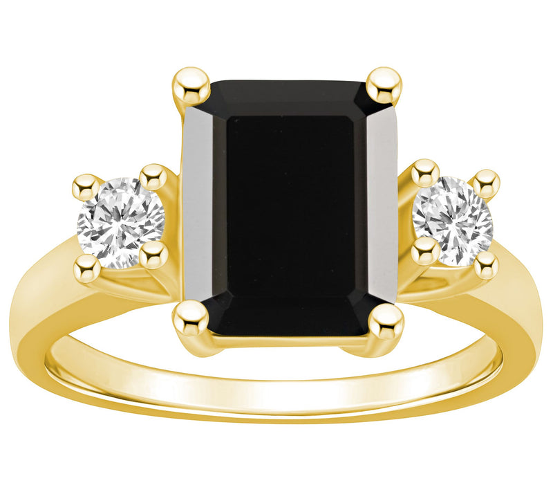 Affinity Gems Emerald Cut Black Agate & DiamondRing, 14K Gold — View 5