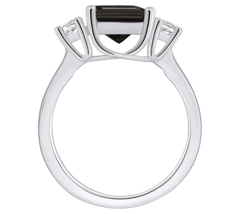 Affinity Gems Emerald Cut Black Agate & DiamondRing, 14K Gold — View 6