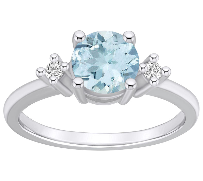 Affinity Gems Round Aquamarine & Diamond Ring, 14K Gold — View 3