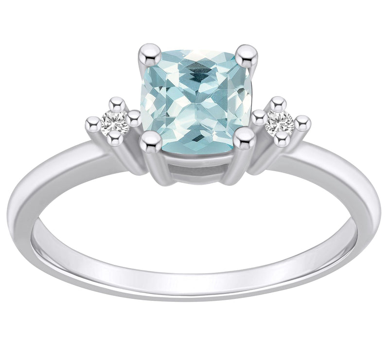 Affinity Gems Cushion Aquamarine & Diamond Ring, 14K Gold — View 3