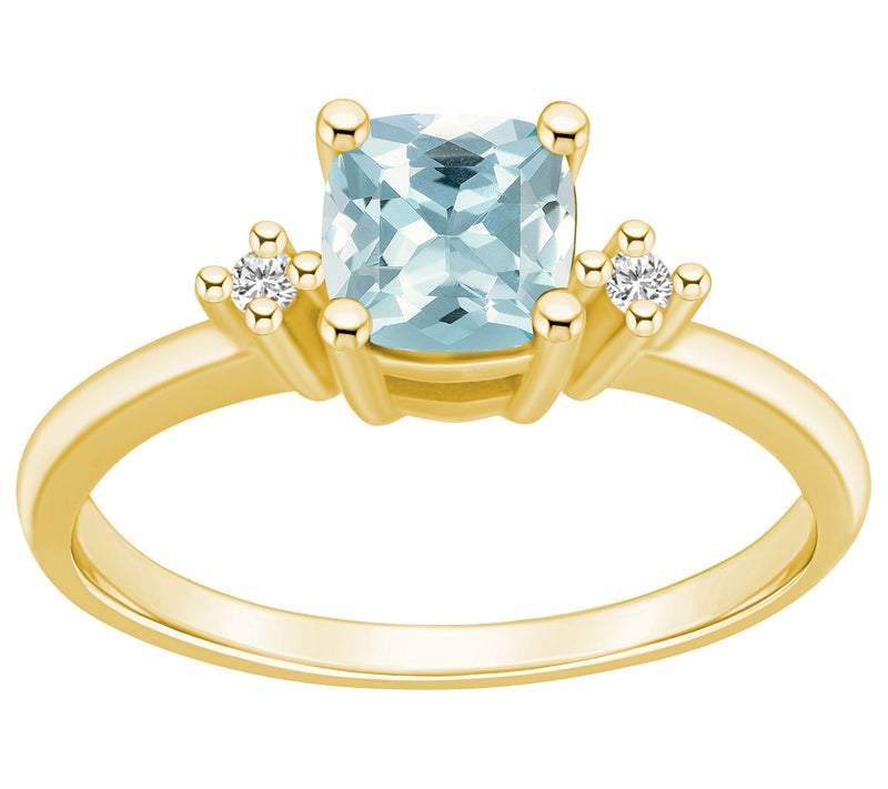 Affinity Gems Cushion Aquamarine & Diamond Ring, 14K Gold — View 5