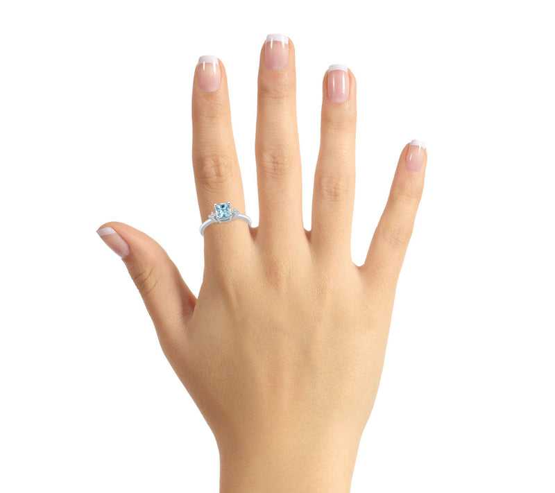 Affinity Gems Cushion Aquamarine & Diamond Ring, 14K Gold — View 8