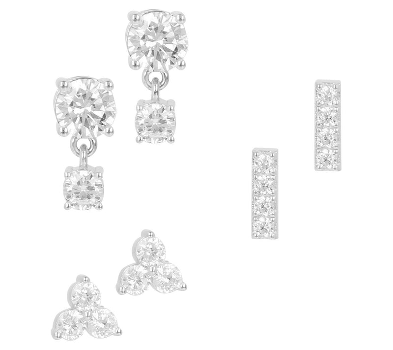 Diamonique Set of 3 Boxed Stud Earrings, Sterli ng Silver — Main view