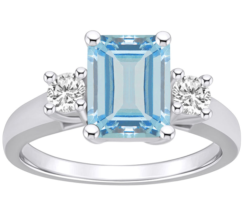 Affinity Gems Emerald Cut Aquamarine & Diamond Ring, 14K Gold — Main view