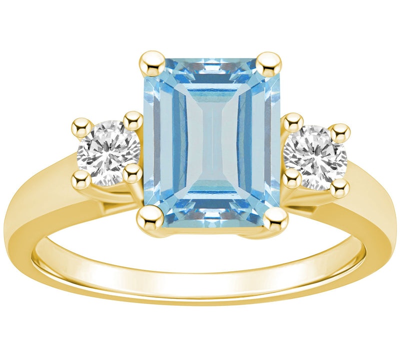 Affinity Gems Emerald Cut Aquamarine & Diamond Ring, 14K Gold — View 5