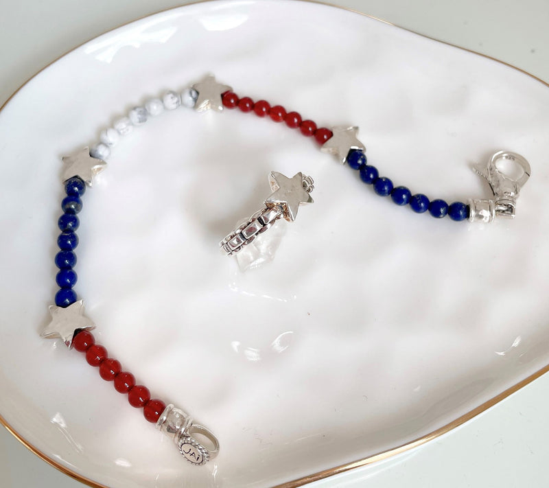 JAI Sterling Silver Patriotic Gemstone Star Bracelet — View 7