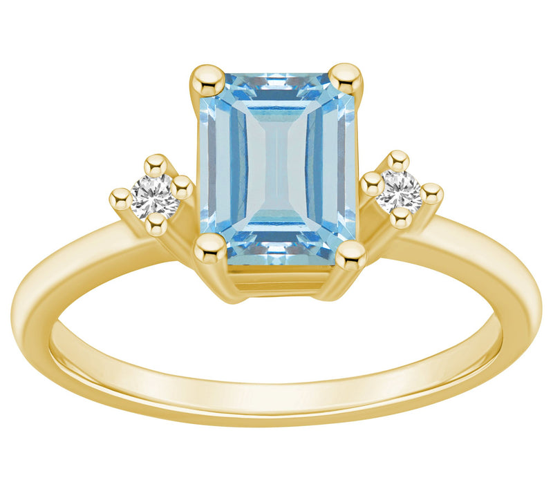 Affinity Gems Emerald Cut Aquamarine & Diamond Ring, 14K Gold — View 5