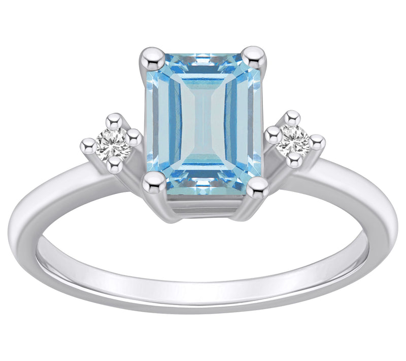 Affinity Gems Emerald Cut Aquamarine & Diamond Ring, 14K Gold — Main view