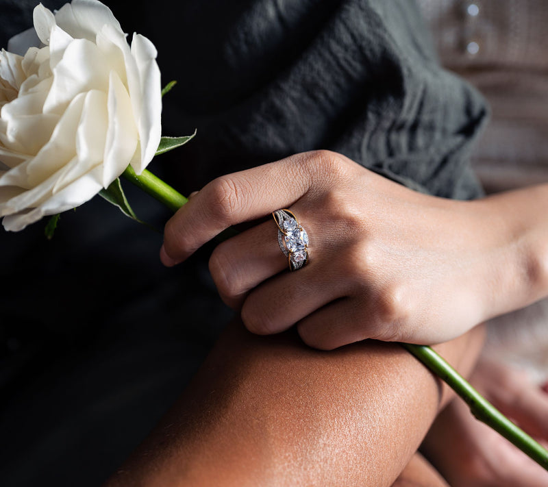 Diamonique 2.30 cttw Two-Tone 3-Stone Ring, Sterling Silver — View 7