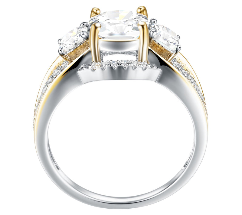 Diamonique 2.30 cttw Two-Tone 3-Stone Ring, Sterling Silver — View 3