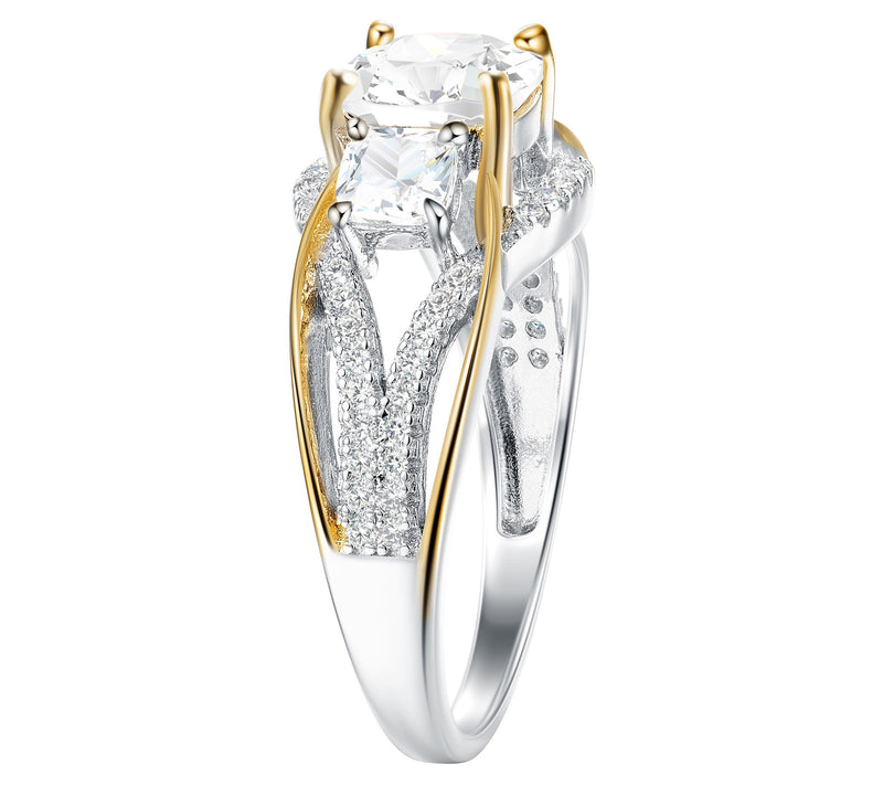 Diamonique 2.30 cttw Two-Tone 3-Stone Ring, Sterling Silver — View 2