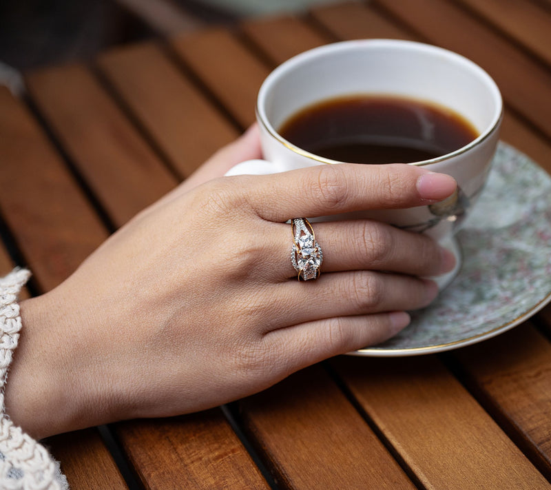 Diamonique 2.30 cttw Two-Tone 3-Stone Ring, Sterling Silver — View 4