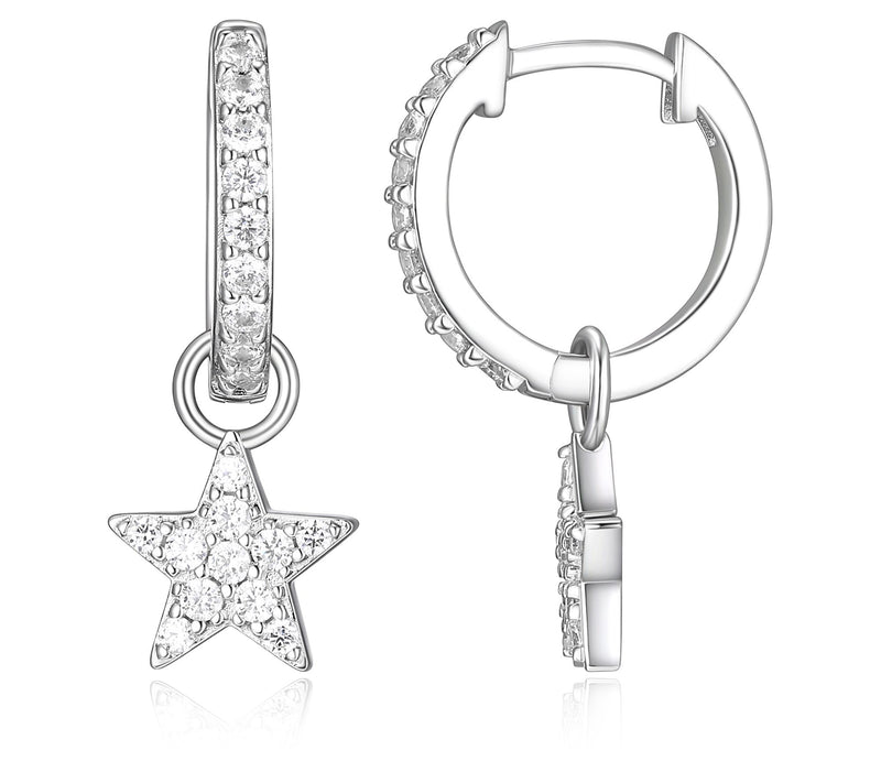Diamonique Star Dangle Hoop Earrings, Sterling Silver — View 3