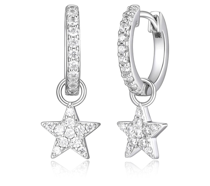 Diamonique Star Dangle Hoop Earrings, Sterling Silver — View 4