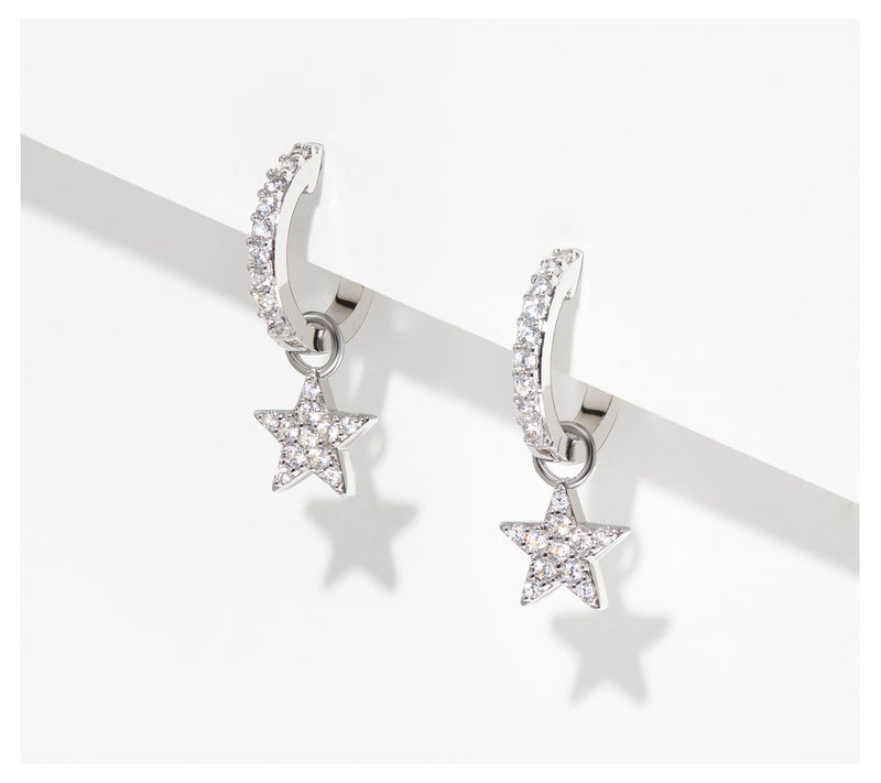 Diamonique Star Dangle Hoop Earrings, Sterling Silver — View 7