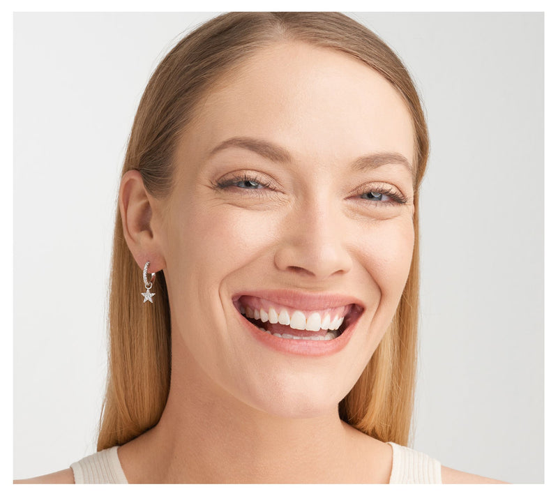 Diamonique Star Dangle Hoop Earrings, Sterling Silver — View 6