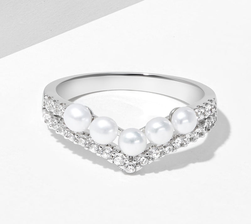 Diamonique Cultured Pearl Ring, Sterling Silver — View 7