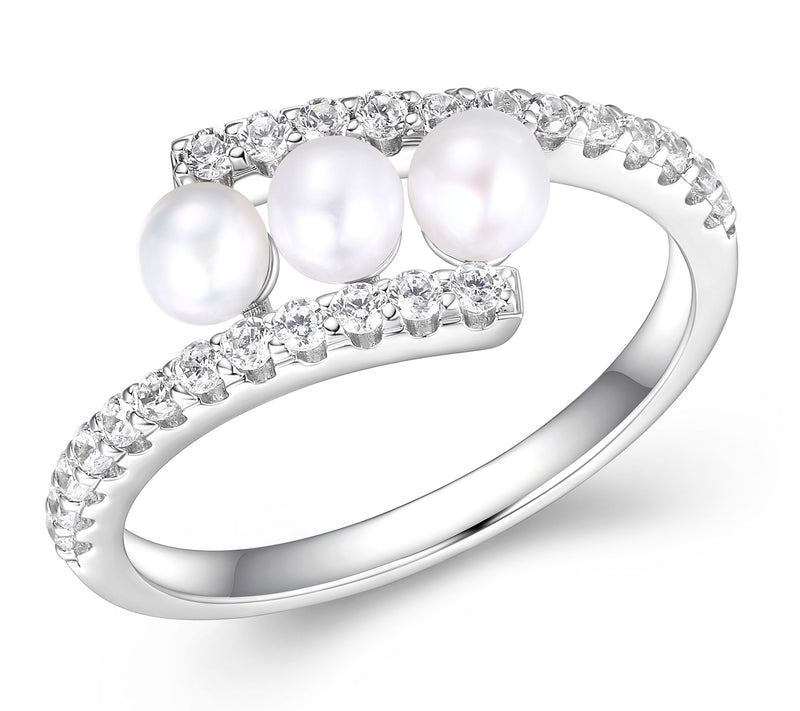 Diamonique Cultured Pearl Bypass Ring, Platinum Clad — Main view
