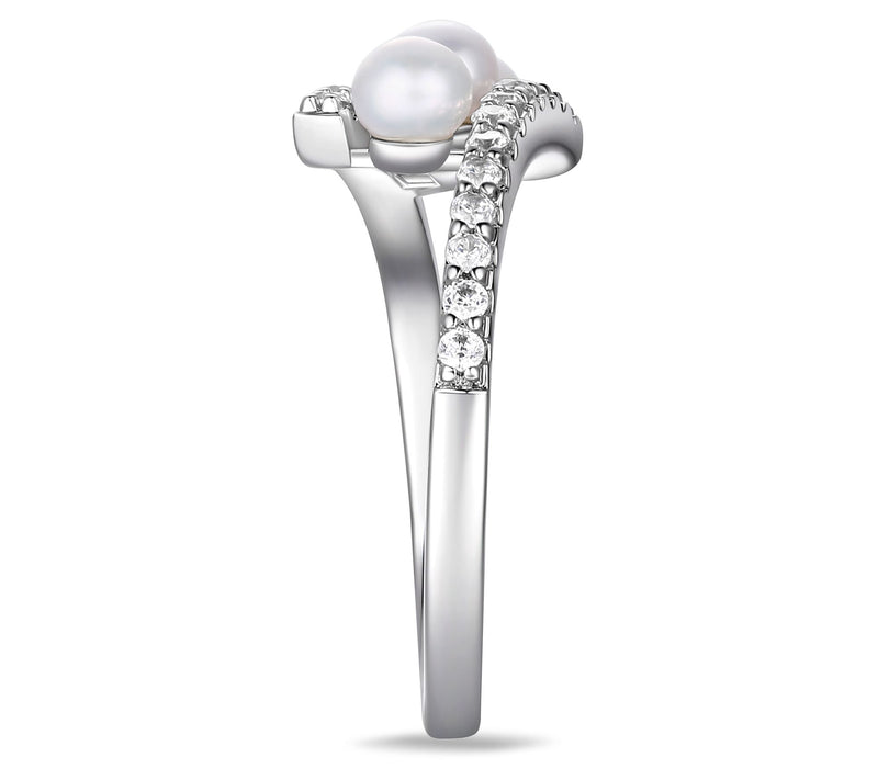 Diamonique Cultured Pearl Bypass Ring, Platinum Clad — View 6
