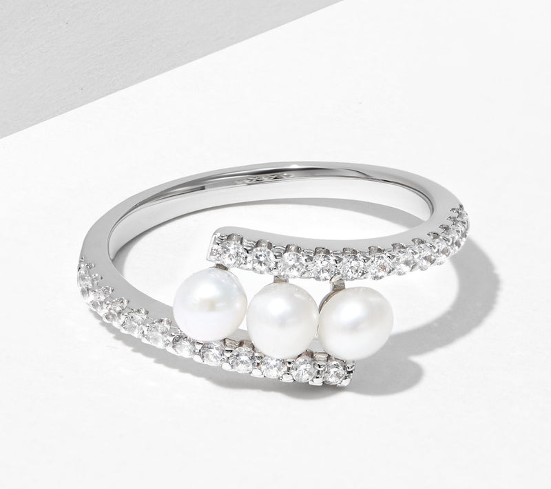Diamonique Cultured Pearl Bypass Ring, Platinum Clad — View 7