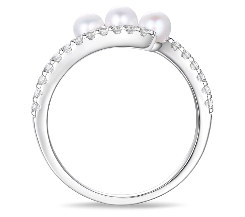 Diamonique Cultured Pearl Bypass Ring, Platinum Clad — View 5