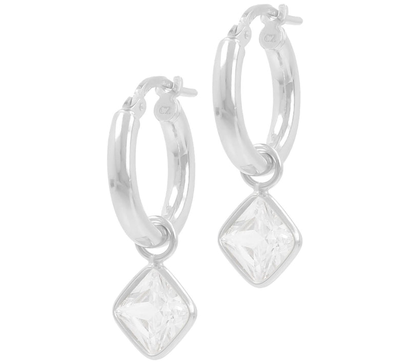 Diamonique Hoop Earrings with Charm Dangle, S terling Silver — Main view