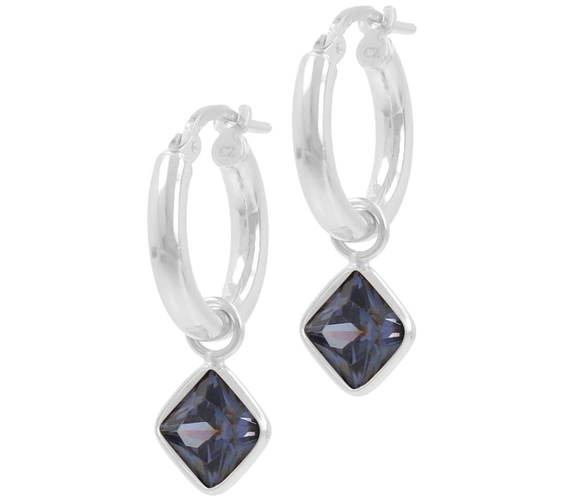 Diamonique Hoop Earrings with Charm Dangle, S terling Silver — View 5