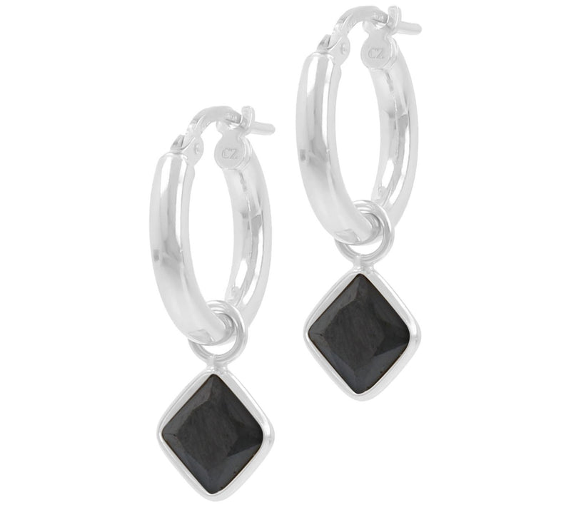 Diamonique Hoop Earrings with Charm Dangle, S terling Silver — View 3