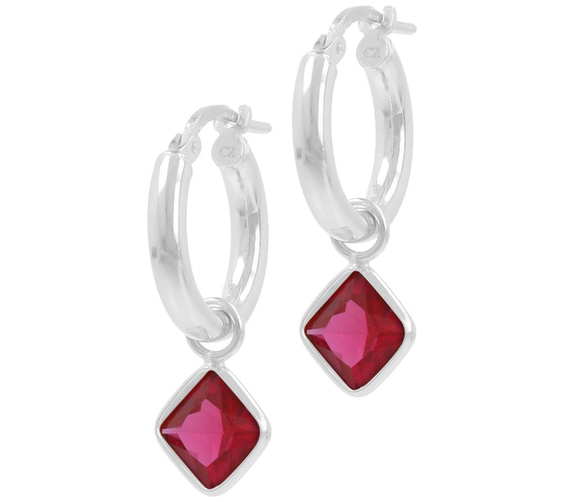 Diamonique Hoop Earrings with Charm Dangle, S terling Silver — View 7
