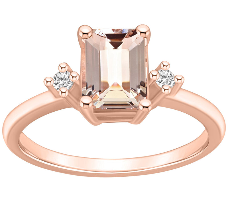 Affinity Gems Emerald-Cut Morganite & Diamond R ing, 14K Gold — Main view
