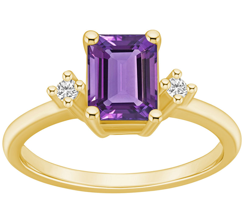 Affinity Gems Emerald-Cut Gemstone & Diamond Ri ng, 14K Gold — View 3