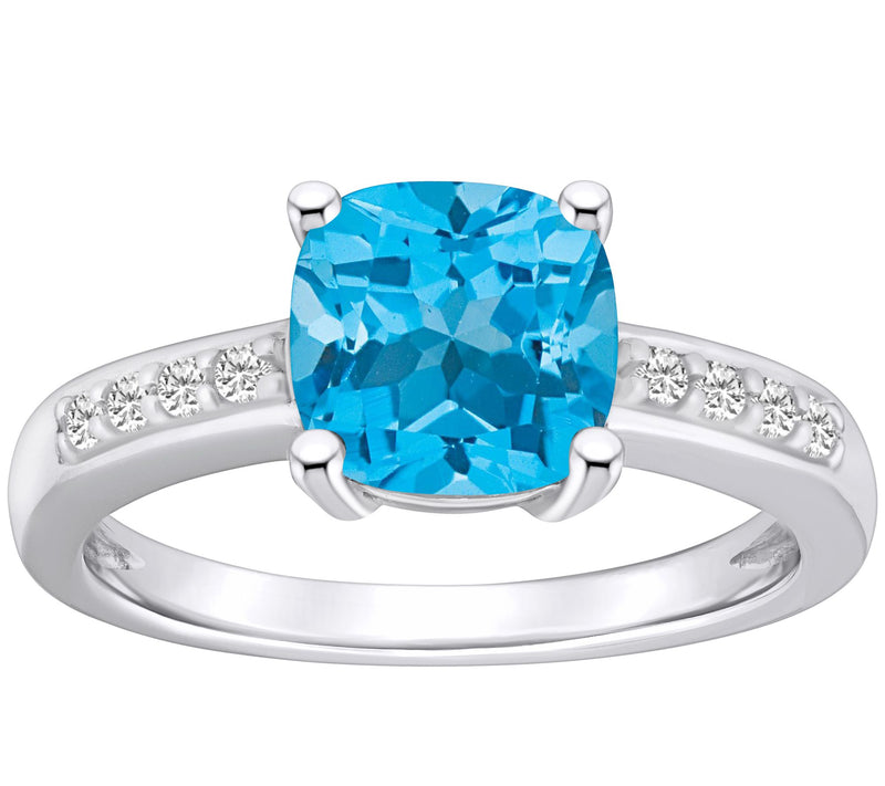 Affinity Gems Cushion Gemstone & Diamond Ring, 14K White Gold — View 5