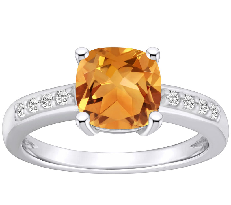 Affinity Gems Cushion Gemstone & Diamond Ring, 14K White Gold — View 7