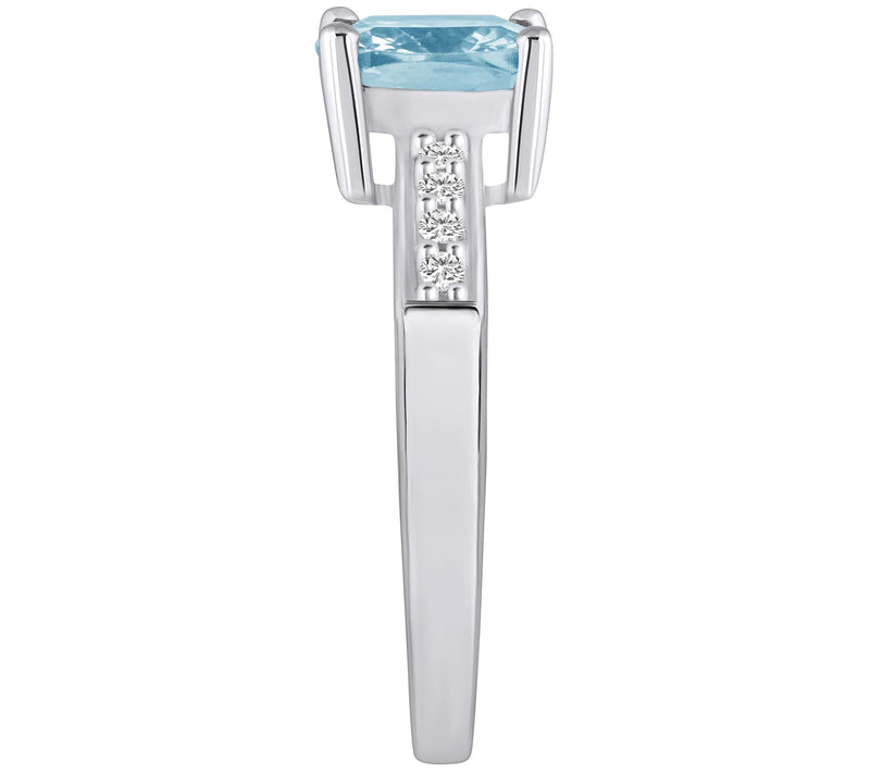 Affinity Gems Cushion Aquamarine & Diamond Ring , 14K Gold — View 7