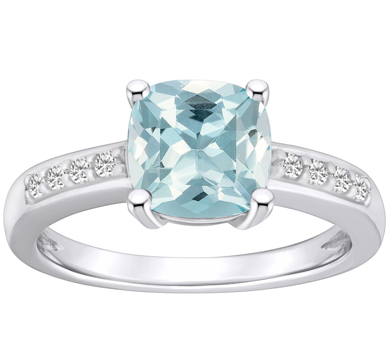 Affinity Gems Cushion Aquamarine & Diamond Ring , 14K Gold — Main view