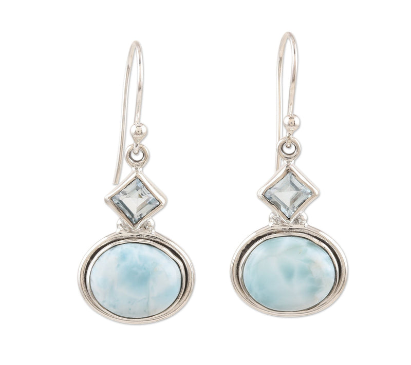 Novica Artisan Crafted Sterling Larimar & Blue Topaz Earrings — Main view