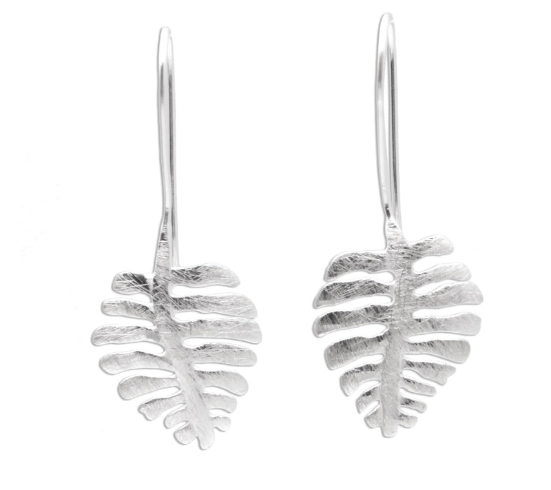 Novica Artisan Crafted Sterling Silver Leaf Drop Earrings — Main view
