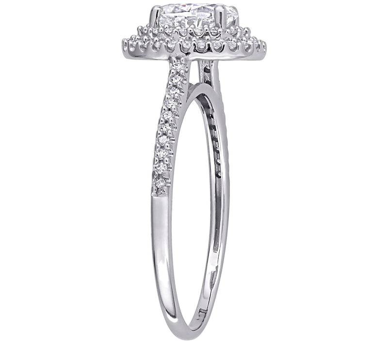 MoissanIce Oval Moissanite 0.95 cttw & Diamondalo Ring, 14K — View 5