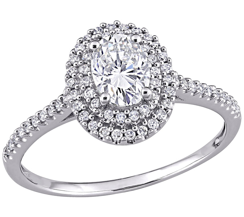 MoissanIce Oval Moissanite 0.95 cttw & Diamondalo Ring, 14K — View 3
