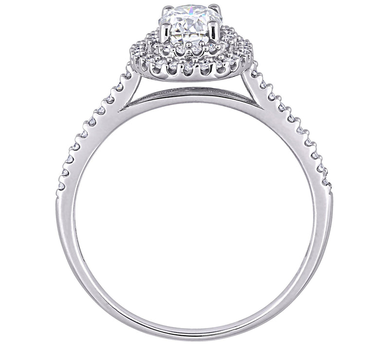 MoissanIce Oval Moissanite 0.95 cttw & Diamondalo Ring, 14K — View 4