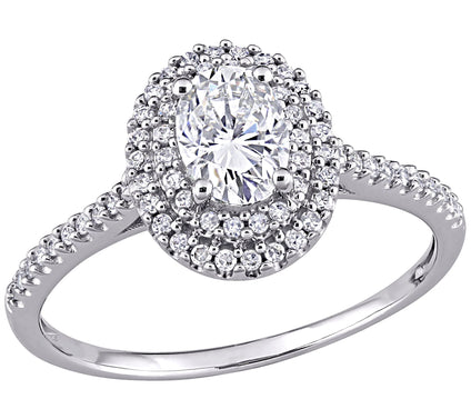 MoissanIce Oval Moissanite 0.95 cttw & Diamondalo Ring, 14K