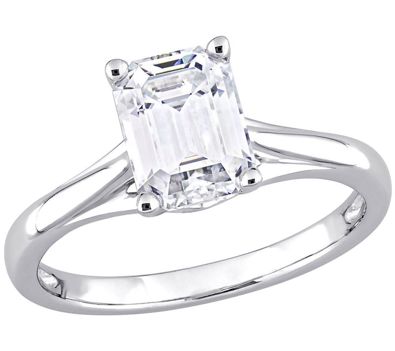 MoissanIce Moissanite 1.70 cttw Emerald Cut Solitaire Ring,14K — View 3