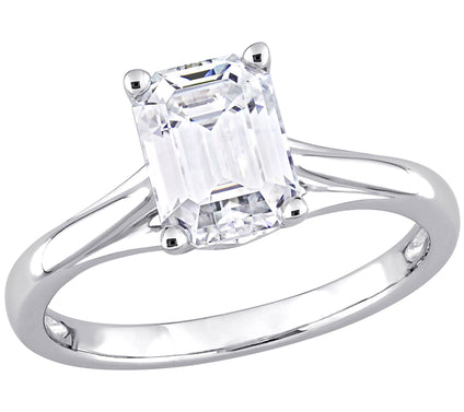 MoissanIce Moissanite 1.70 cttw Emerald Cut Solitaire Ring,14K