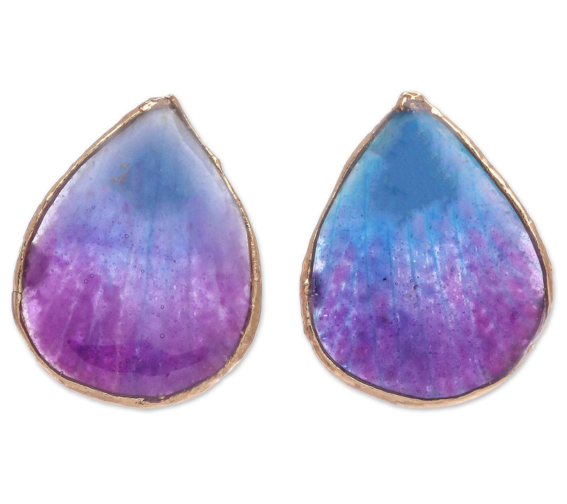 Novica Artisan Crafted 24K Gold Plated Blue Orchid Earrings — Main view
